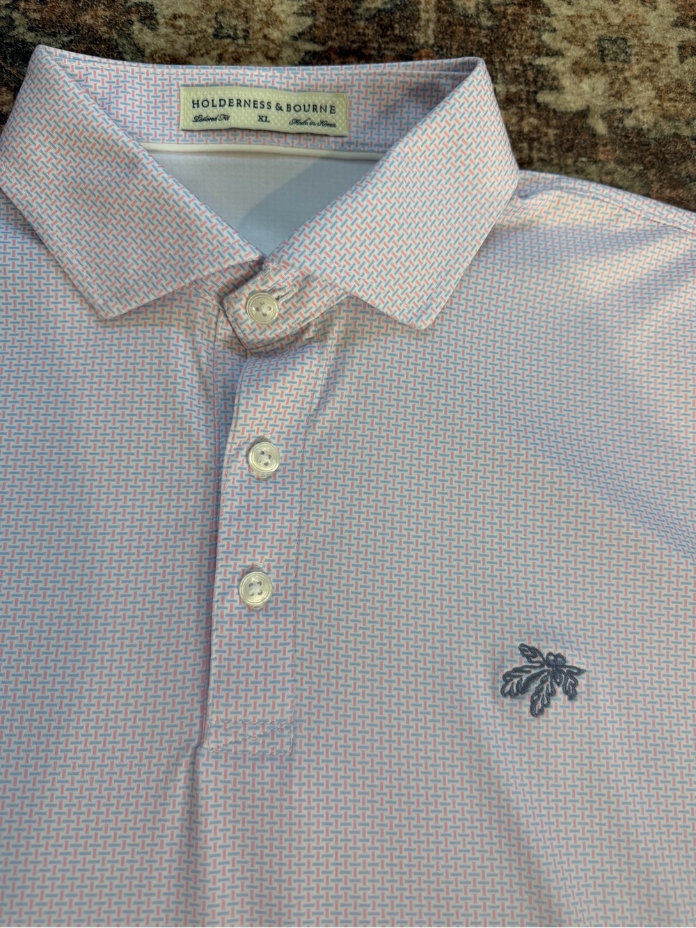 Holderness and Bourne Men’s blue and Pink Patterned Polo Shirt